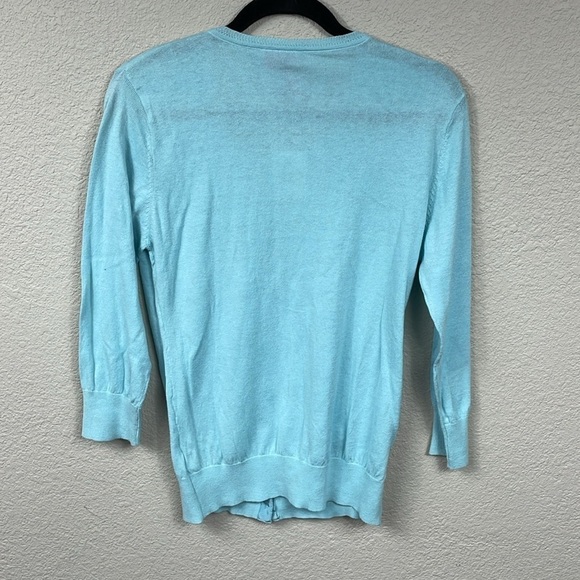 NWT Charlotte Tarantola Lightweight Cotton Cardigan Sweater Sequin Palm Tree L - Picture 4 of 11